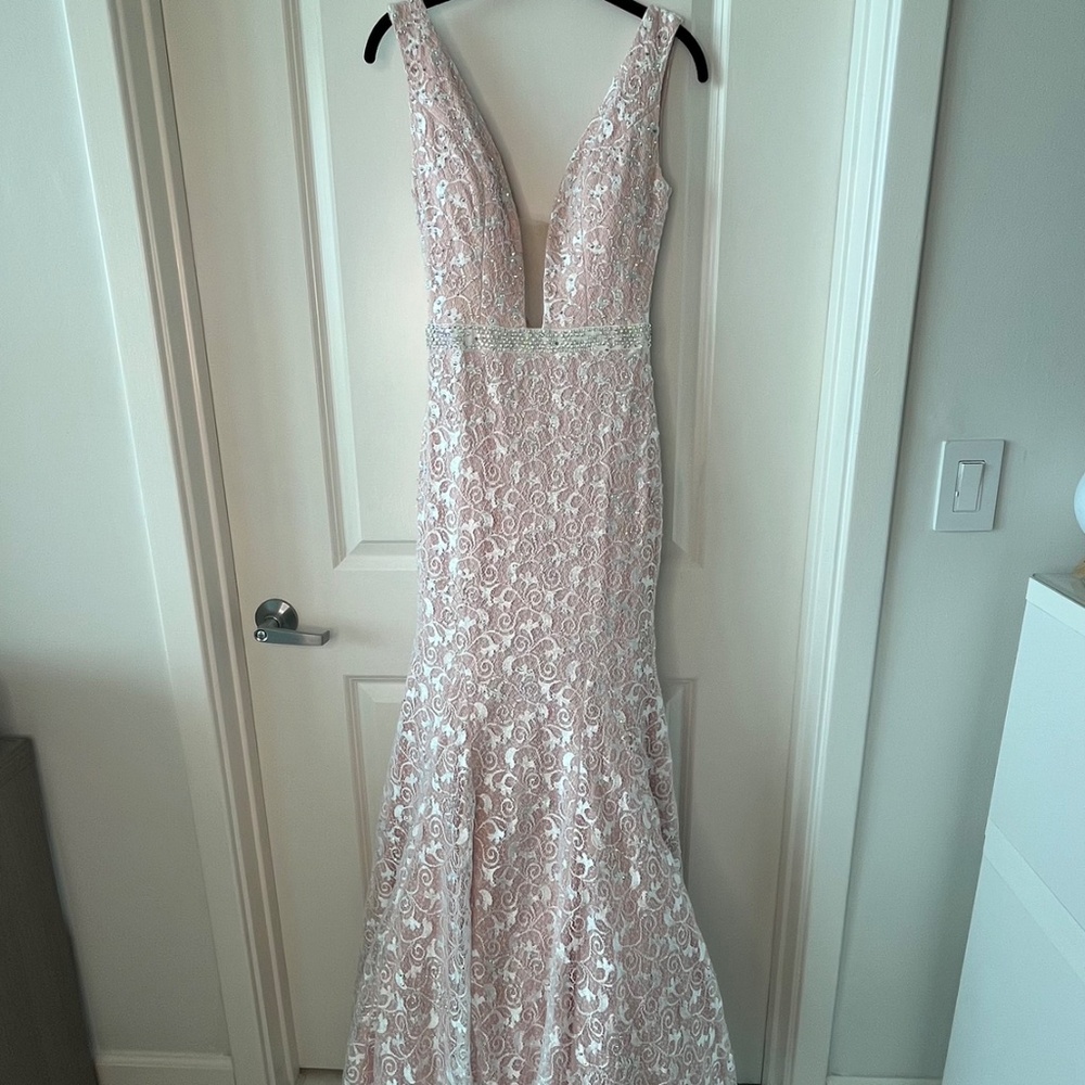 Jovani Blush Pink Lace Mermaid Gown – Size 0